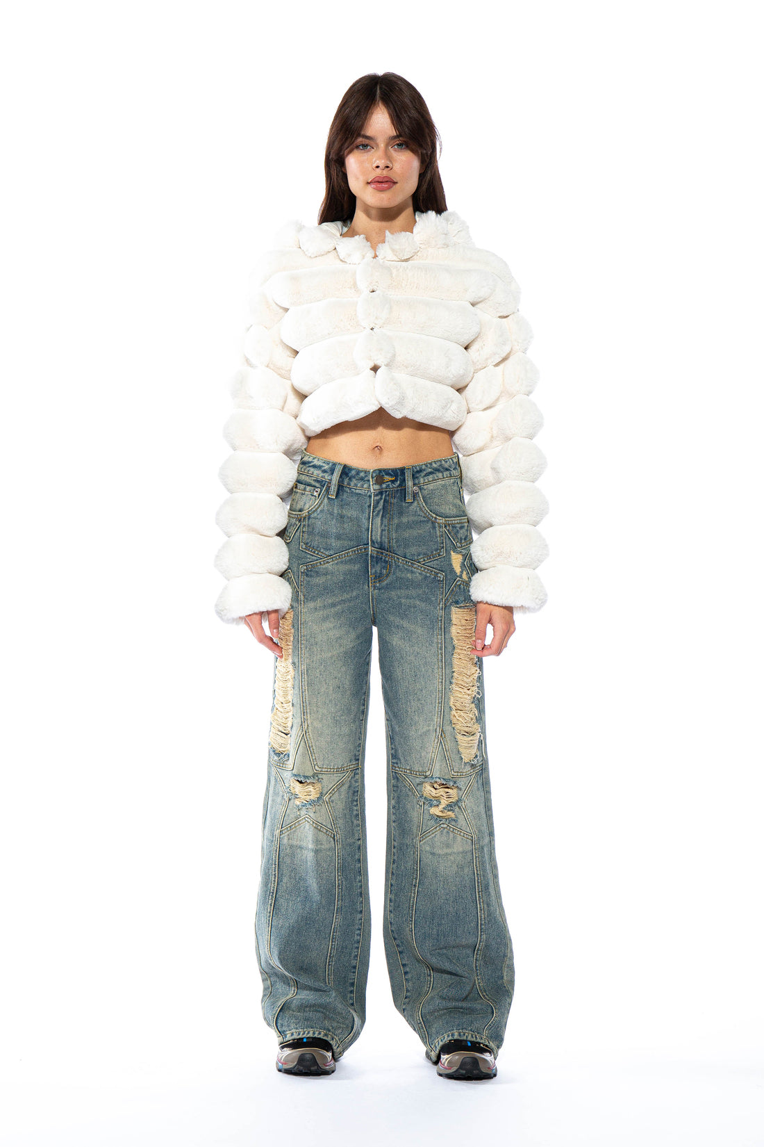 Distressed Star Knee Patch Vintage Wash Baggy Jeans