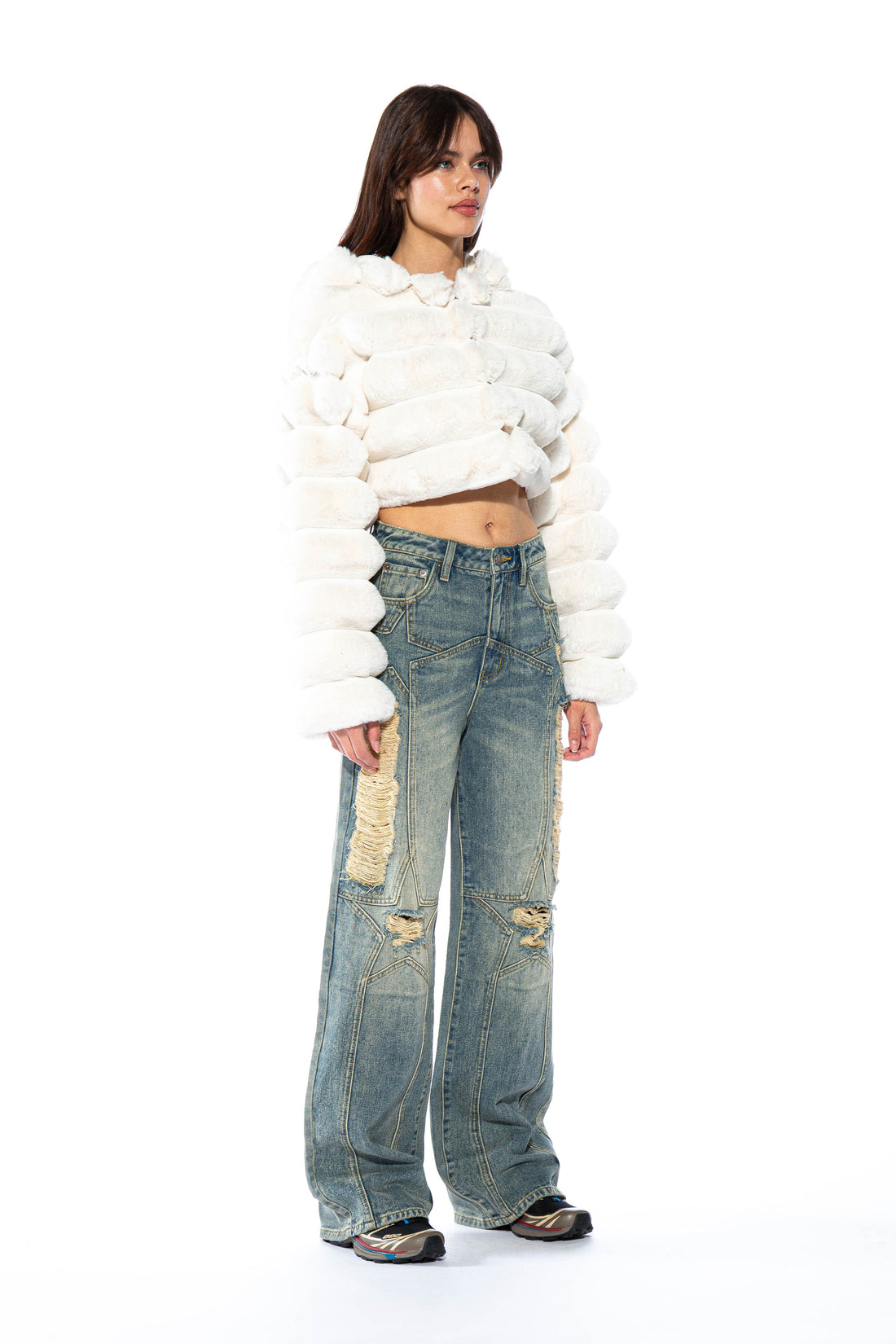 Distressed Star Knee Patch Vintage Wash Baggy Jeans
