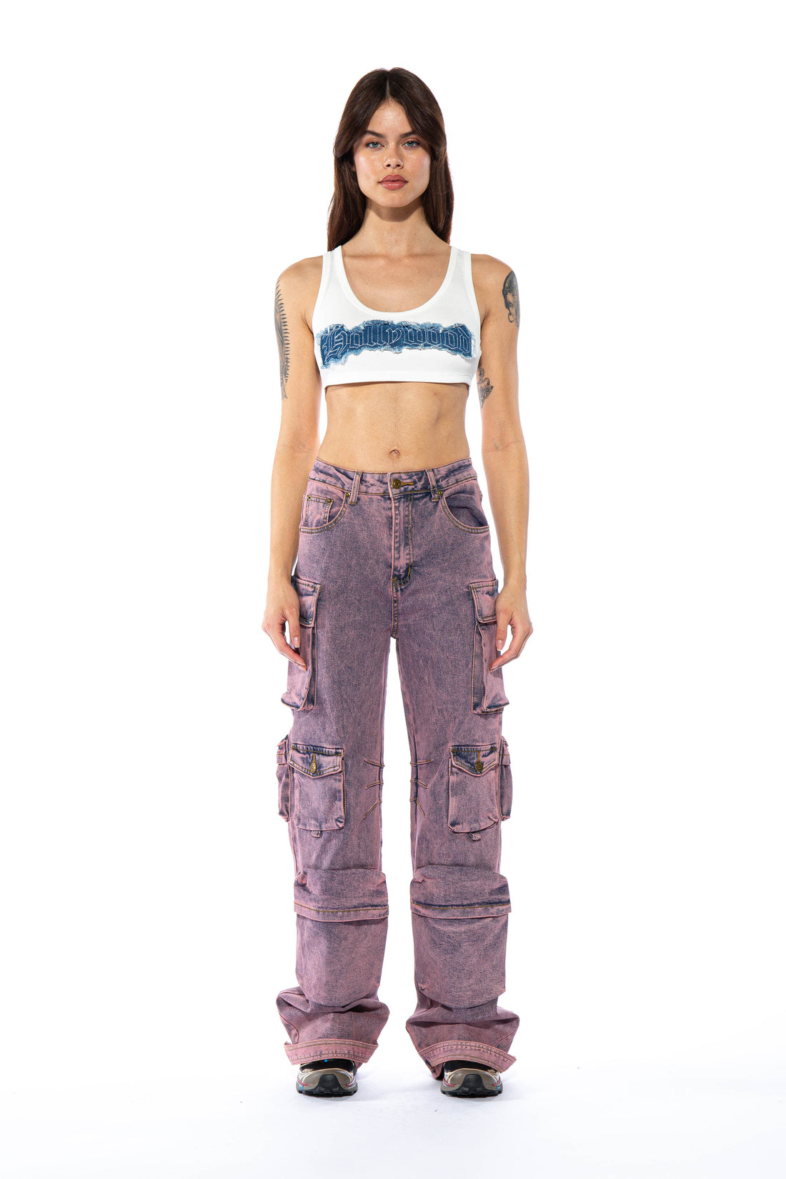 Colored Washed Denim Cargo Jean