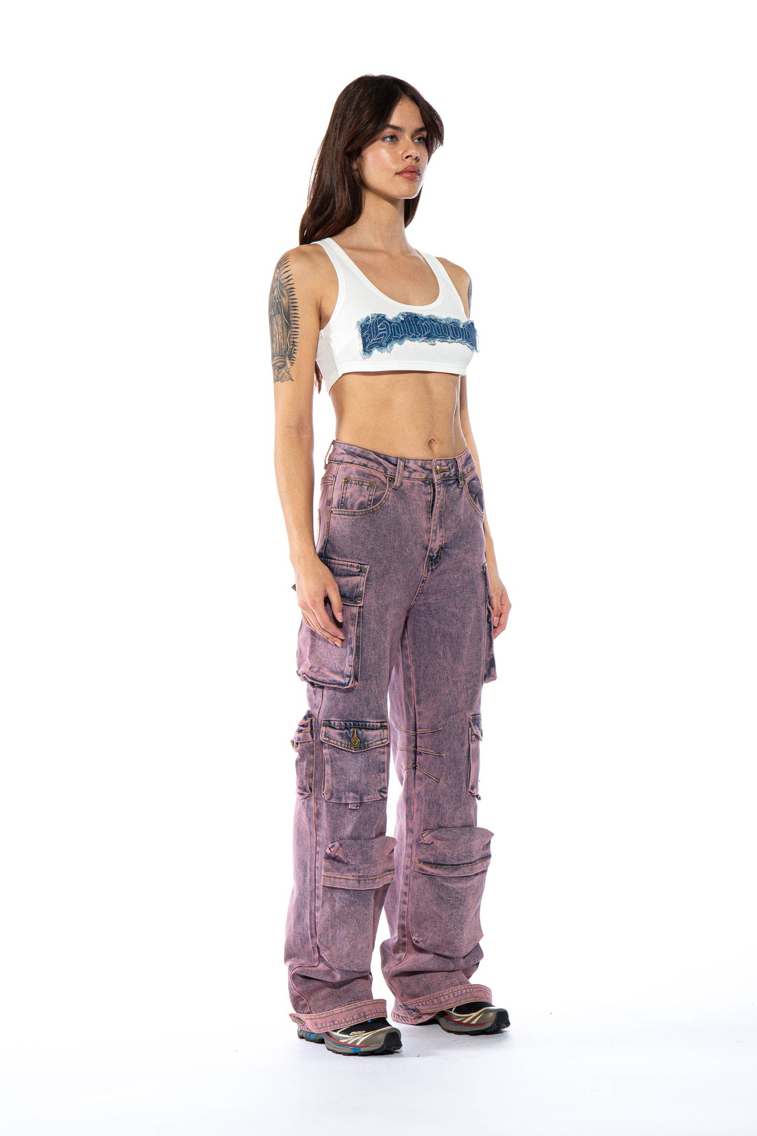 Colored Washed Denim Cargo Jean