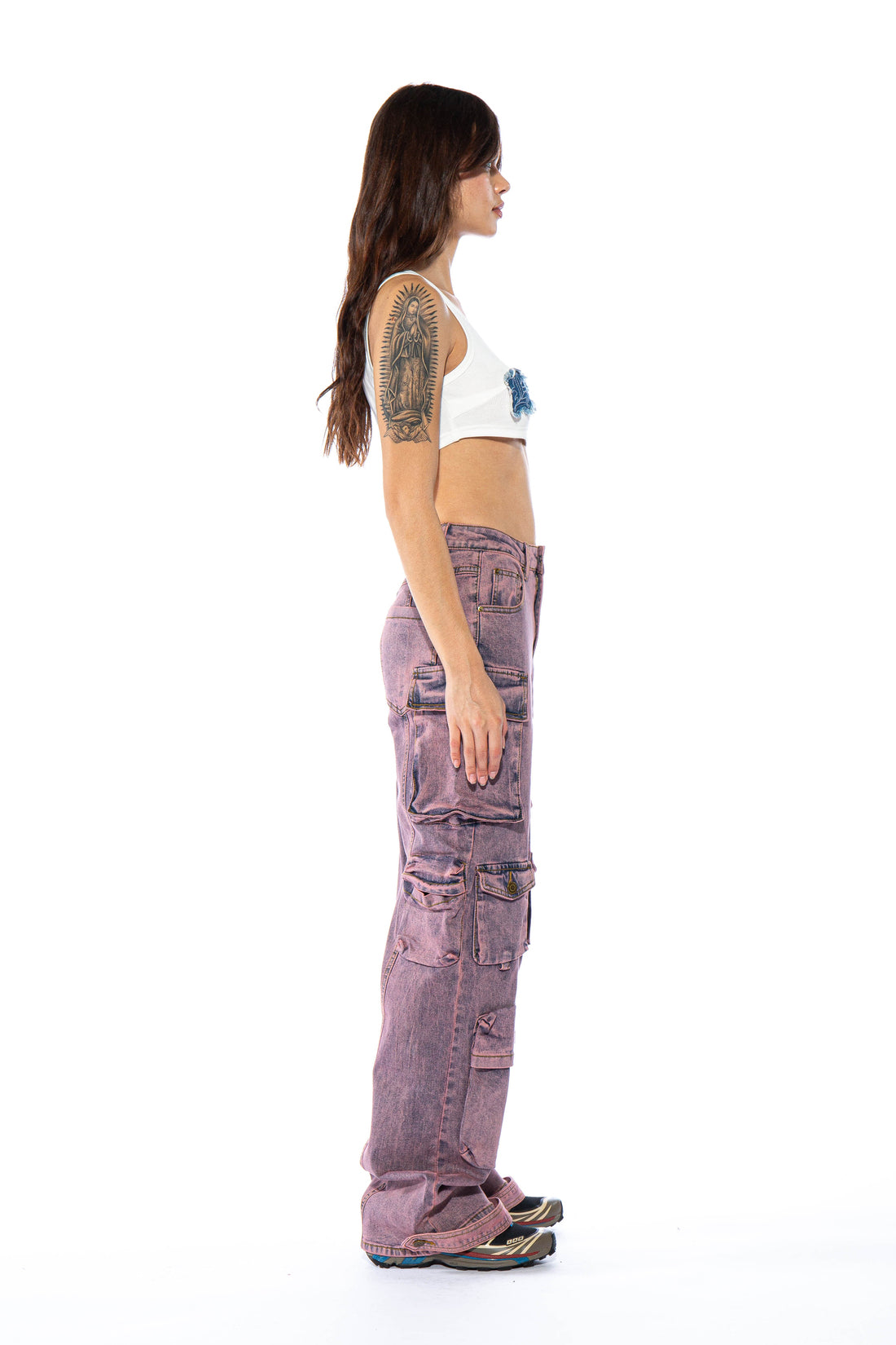 Colored Washed Denim Cargo Jean