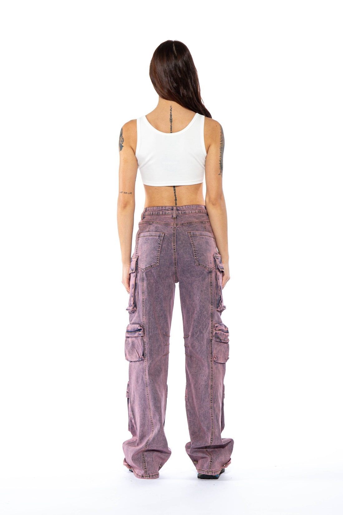 Colored Washed Denim Cargo Jean