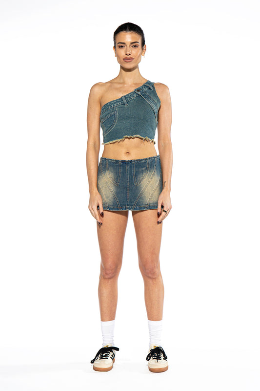 Dark Wash Denim Mini Skort