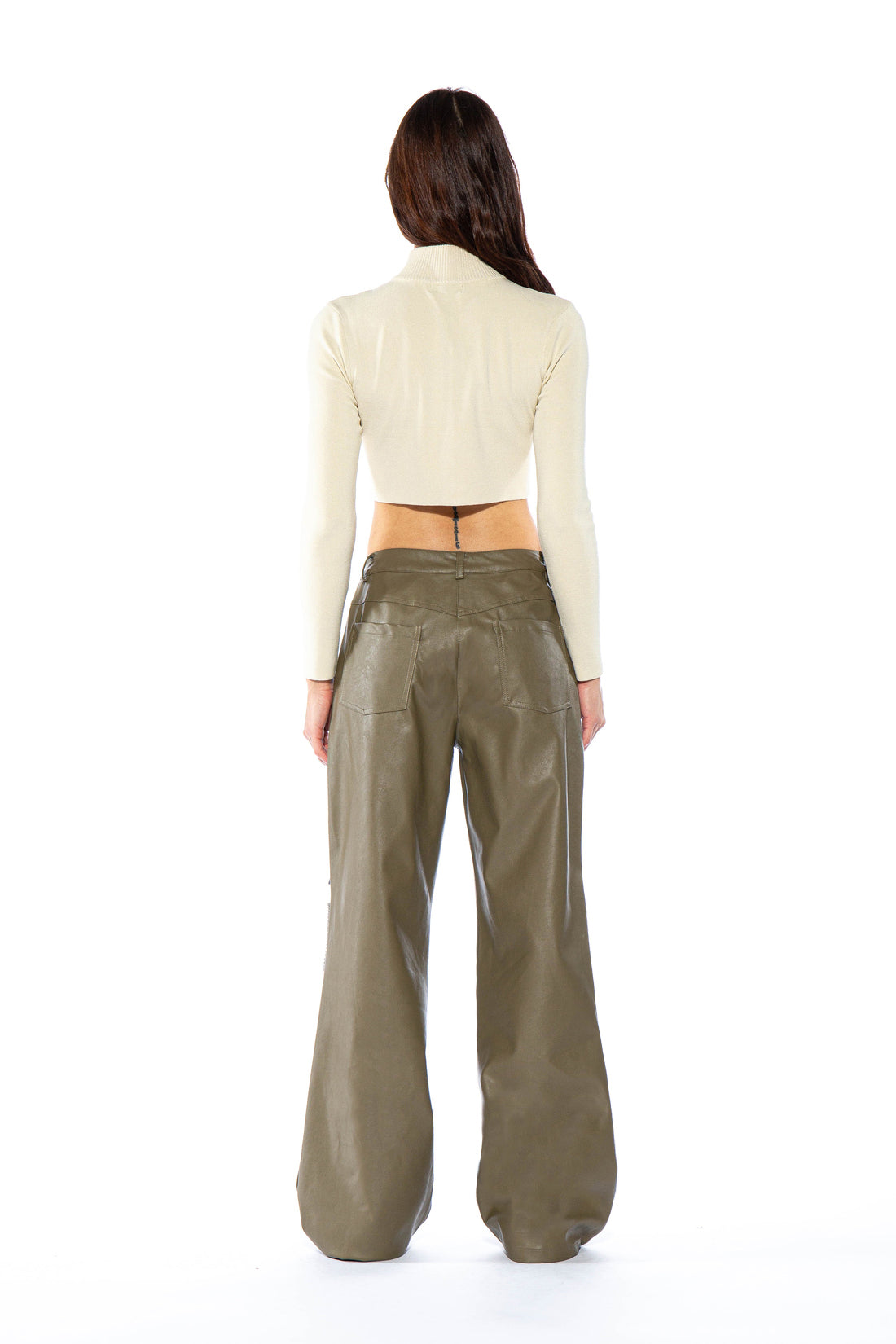 Faux Leather Contrast Colored Moto Baggy Pant