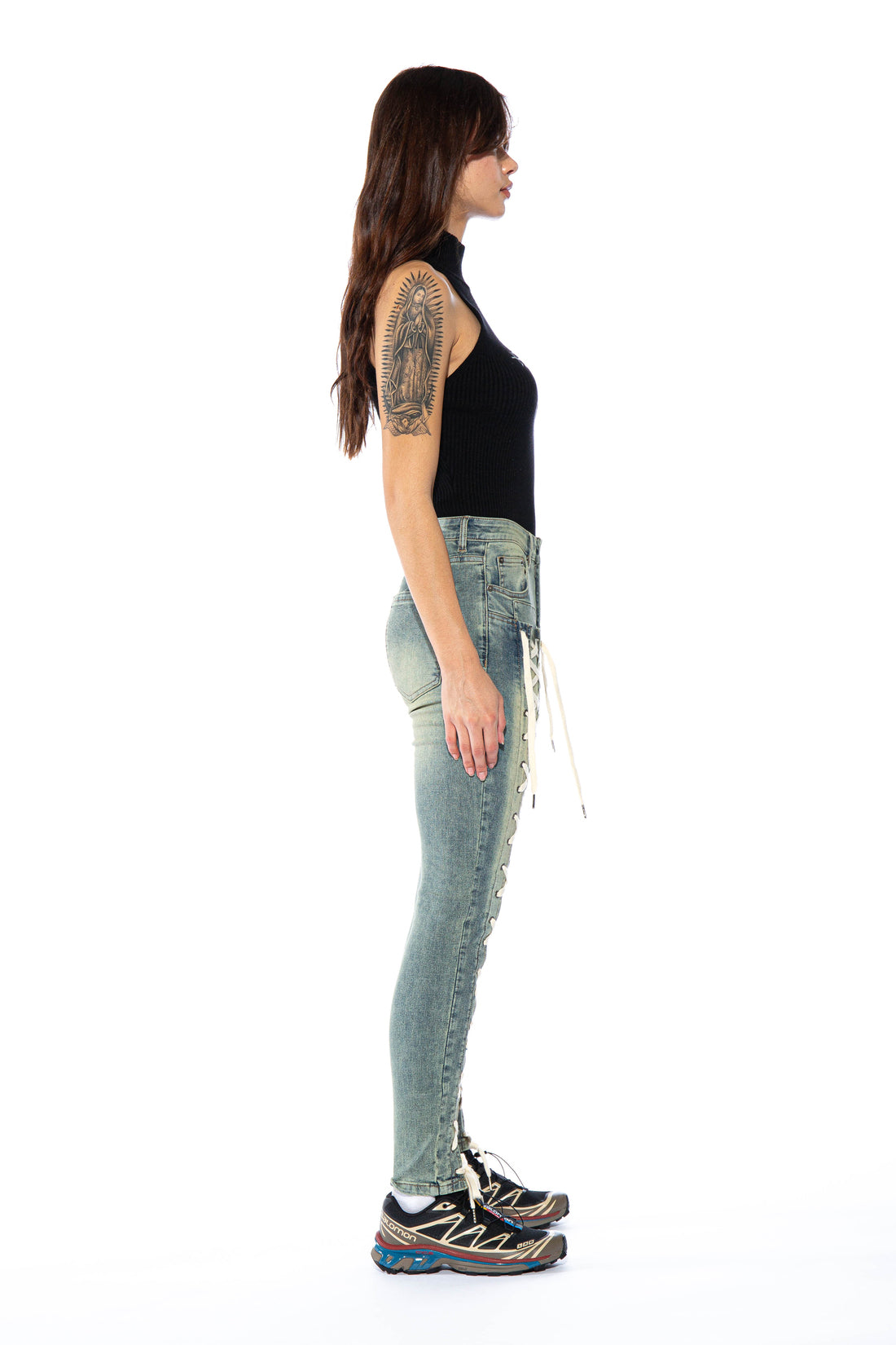 Lace Up Tinted Skinny Jeans