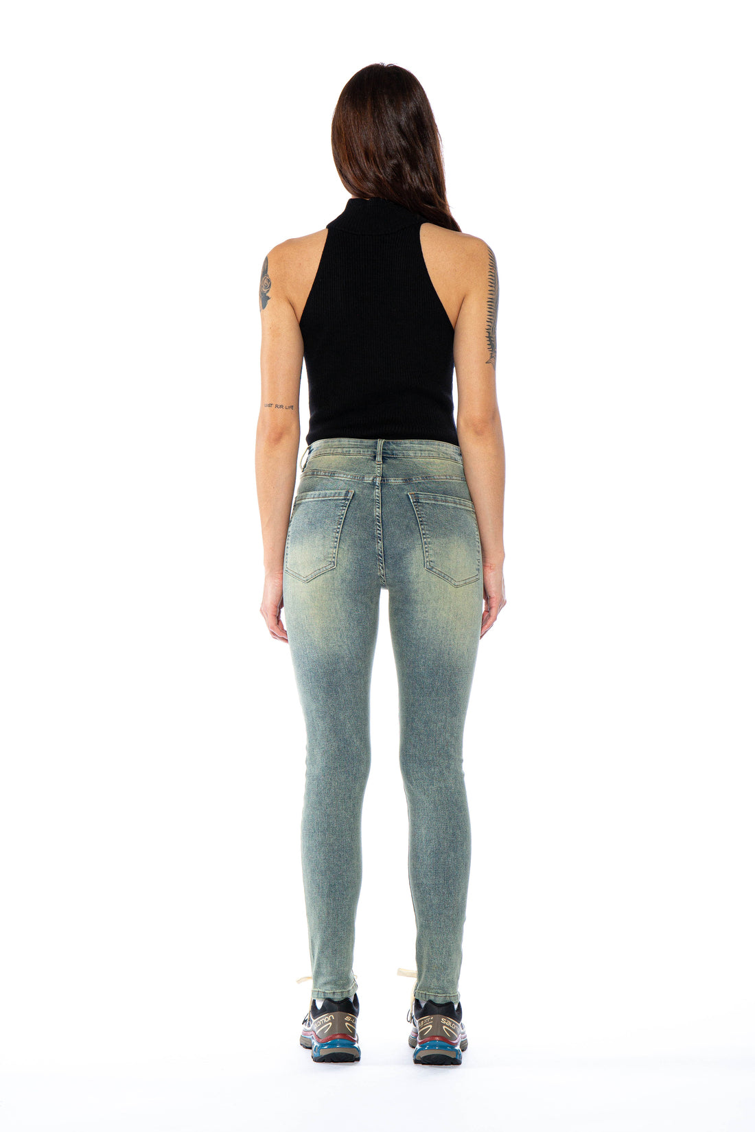 Lace Up Tinted Skinny Jeans