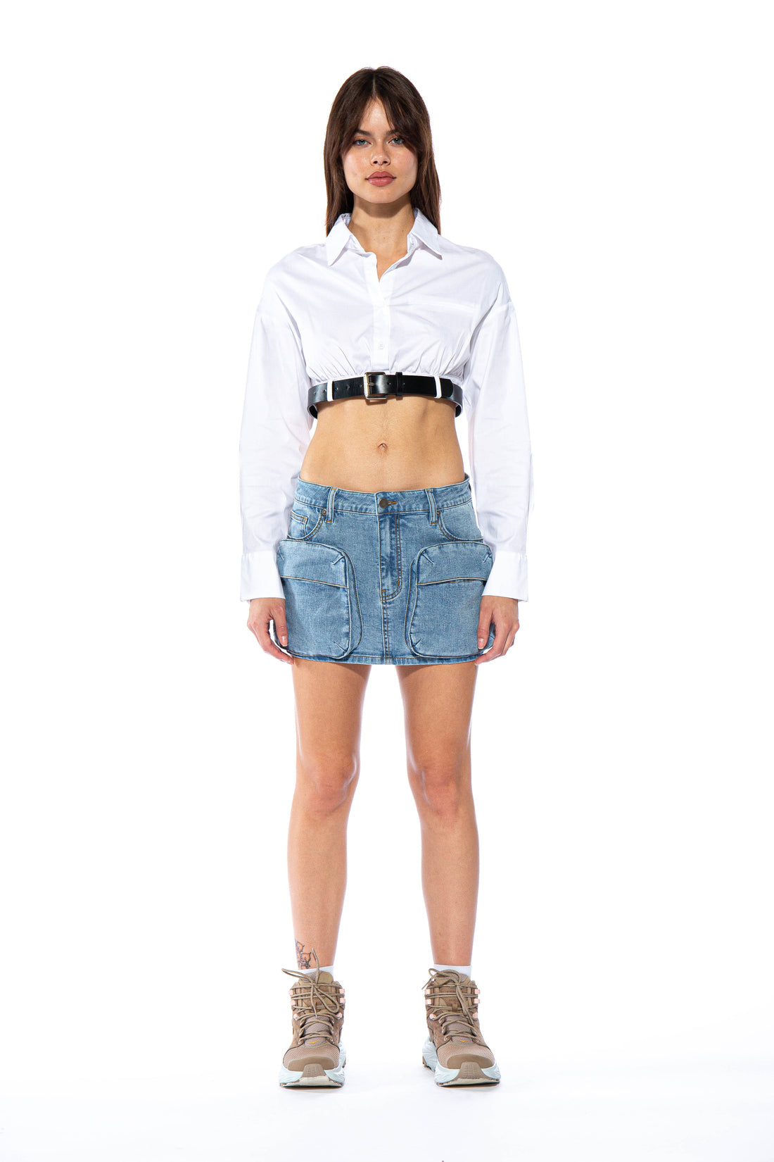 Cargo Pocket Denim Mini Skirt