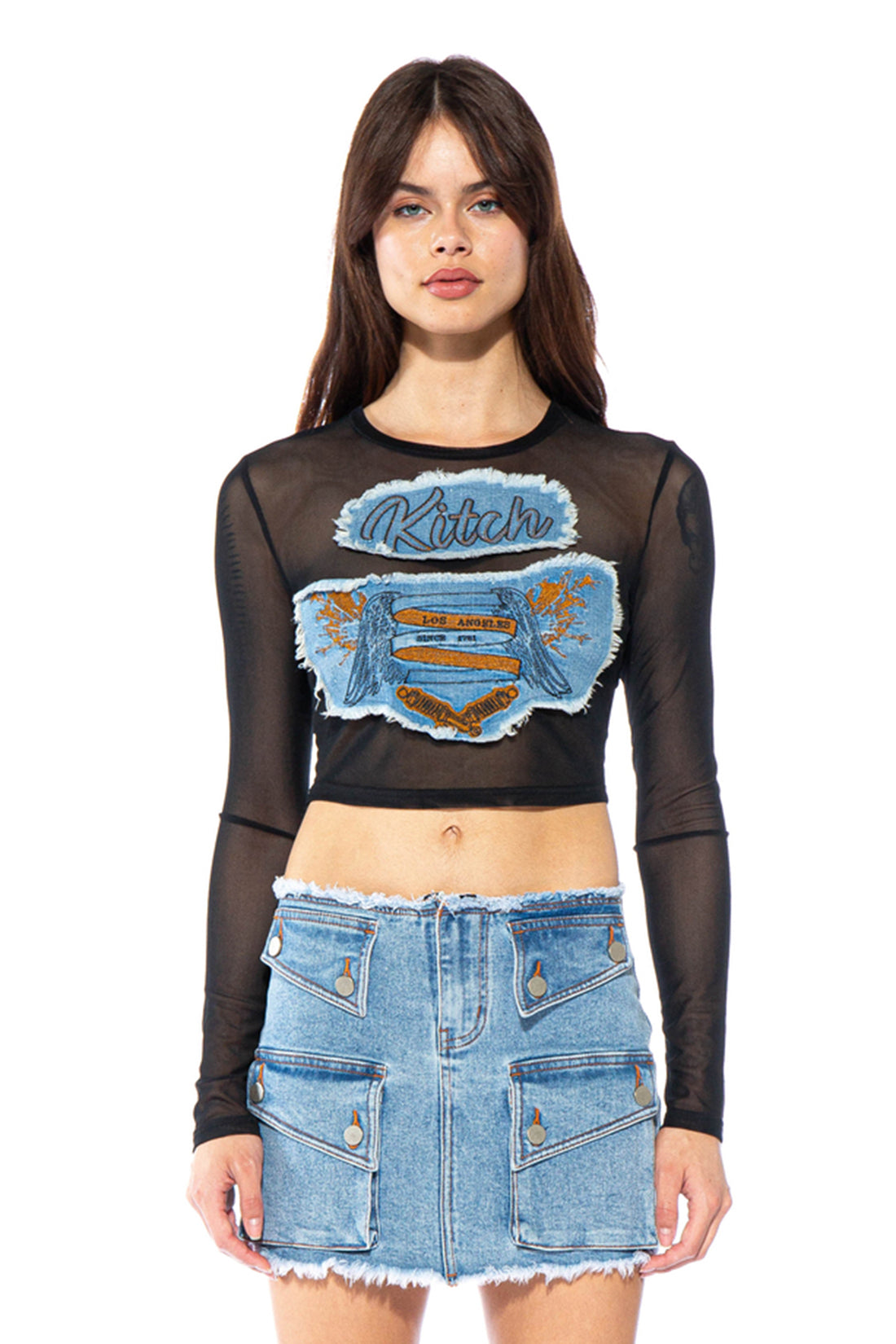 Kitch Embroidery Mesh Crop Top