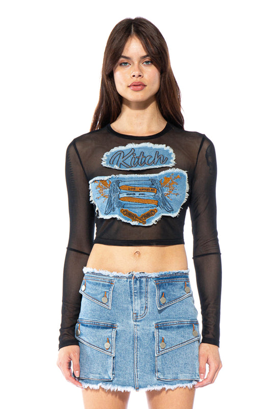 Kitch Embroidery Mesh Crop Top