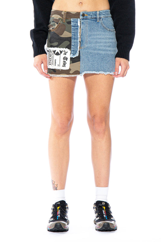Camo Patch Denim Mini Skirt