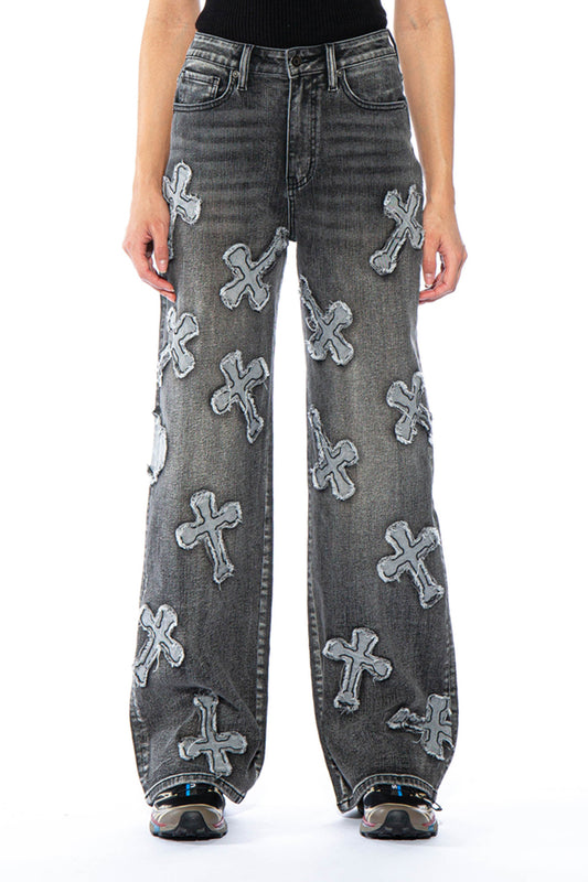 Cross Patch Straight Leg Jean