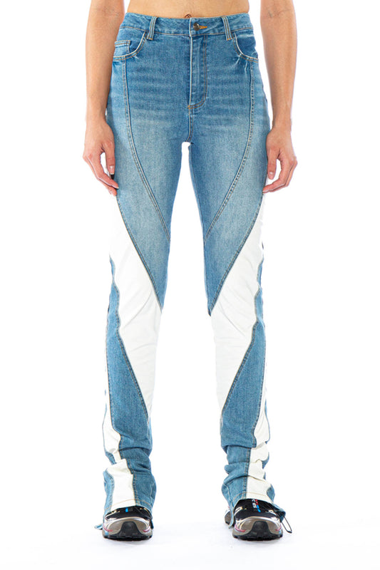 Faux Leather Contrasted Skinny Jean