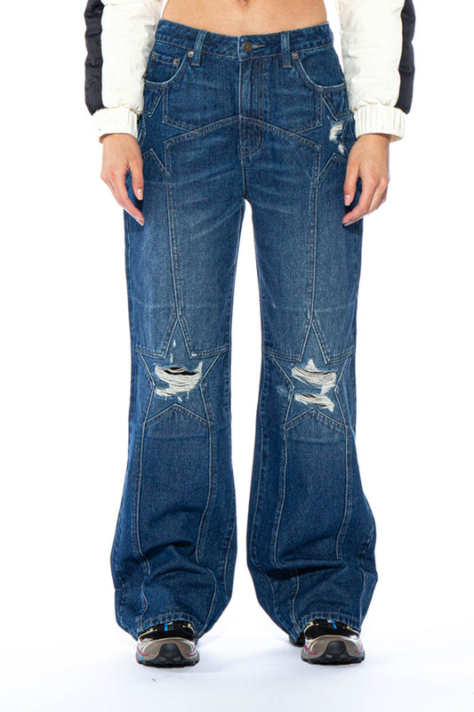 Star Distressed Baggy Jean