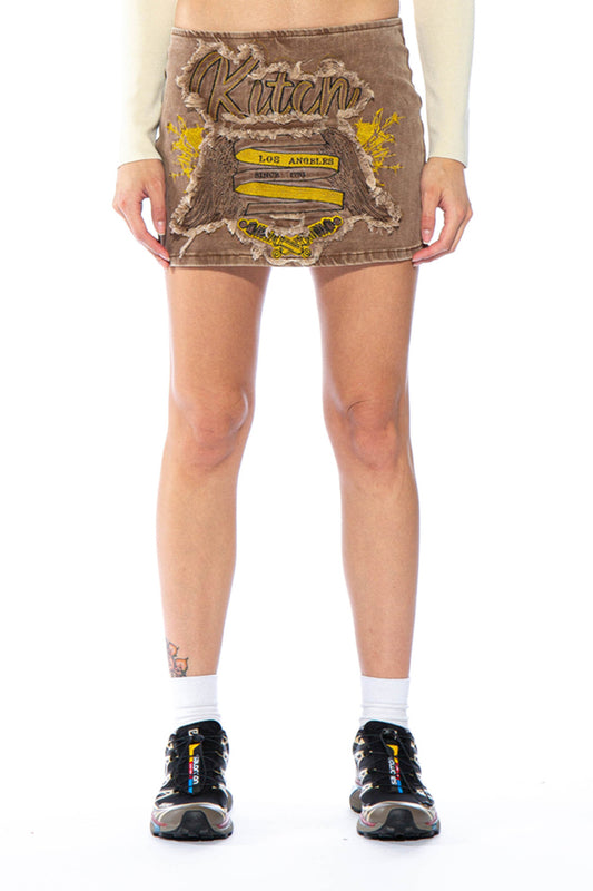 Kitch Embroidery Twill Micro Mini Skirt