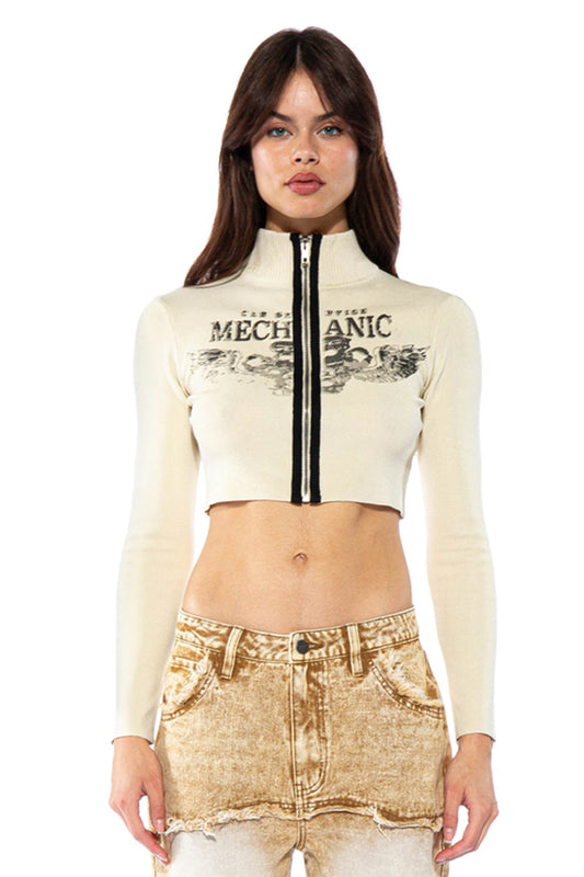 Mechanic High Neck Knit Sweater Zip Up