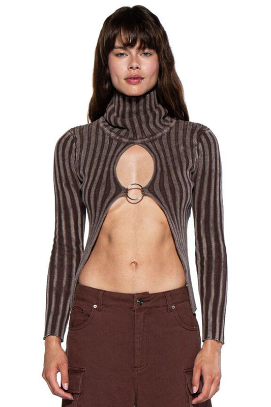 Mineral Washed Turtleneck Knit Sweater Top