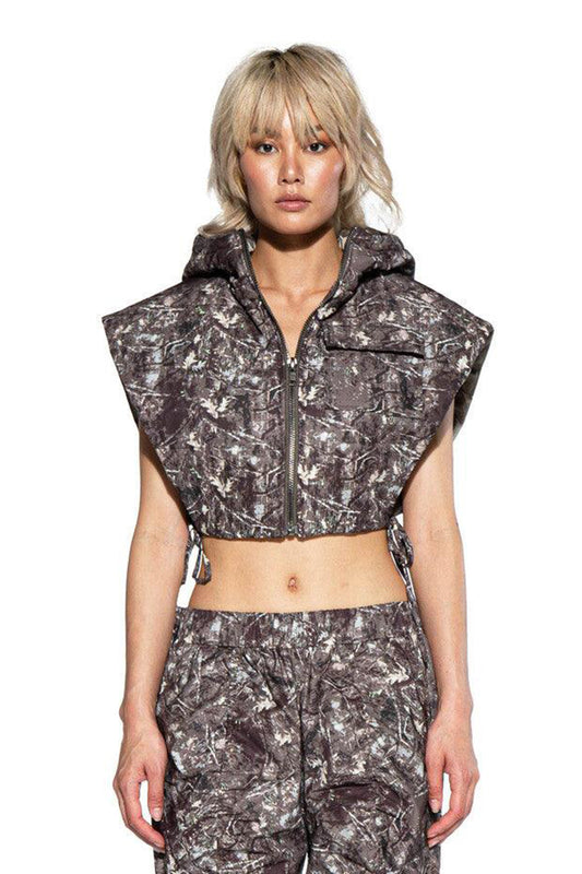 Camoflauge Print Side Open Vest Jacket