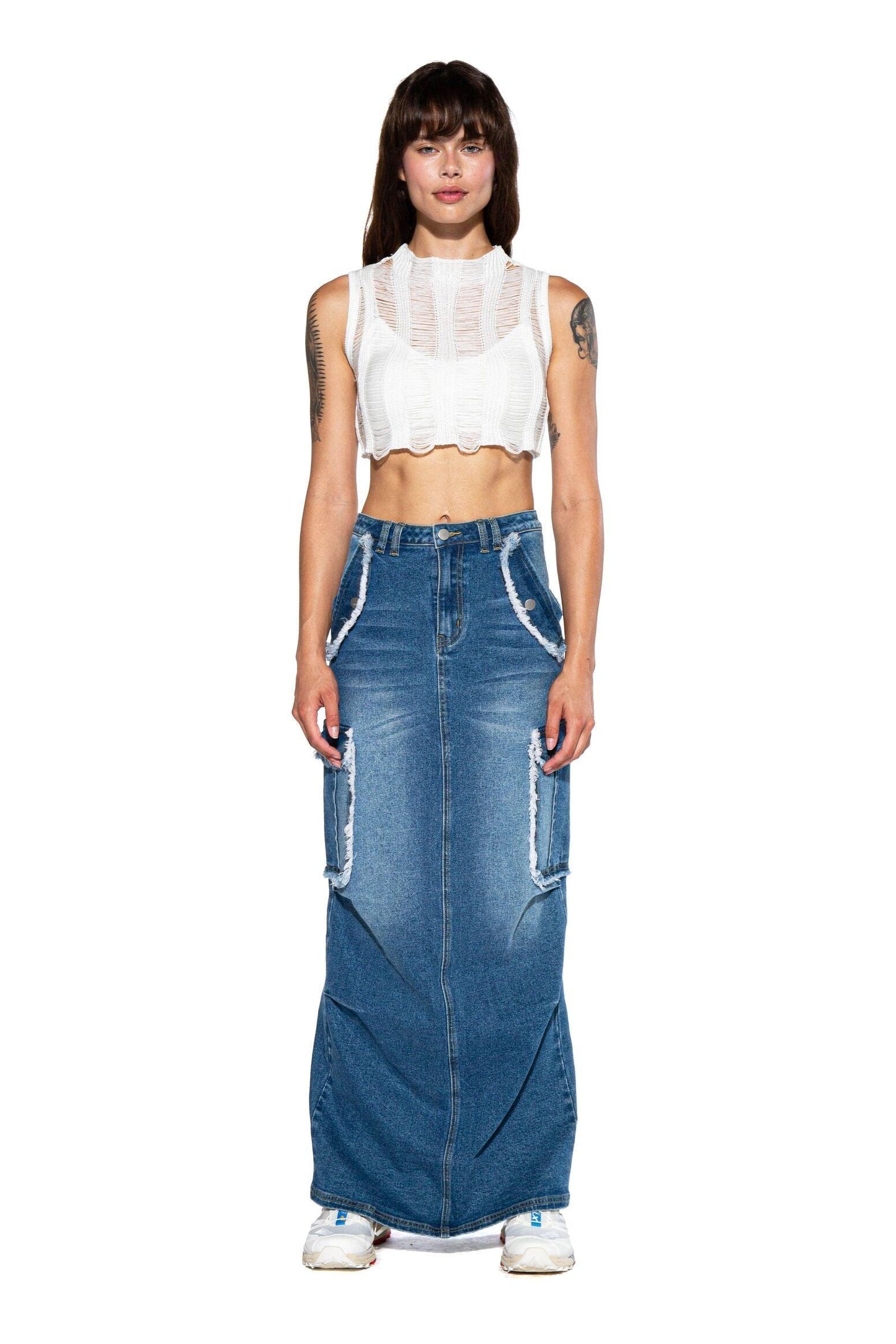Cargo Denim Maxi Skirt - Afterhour