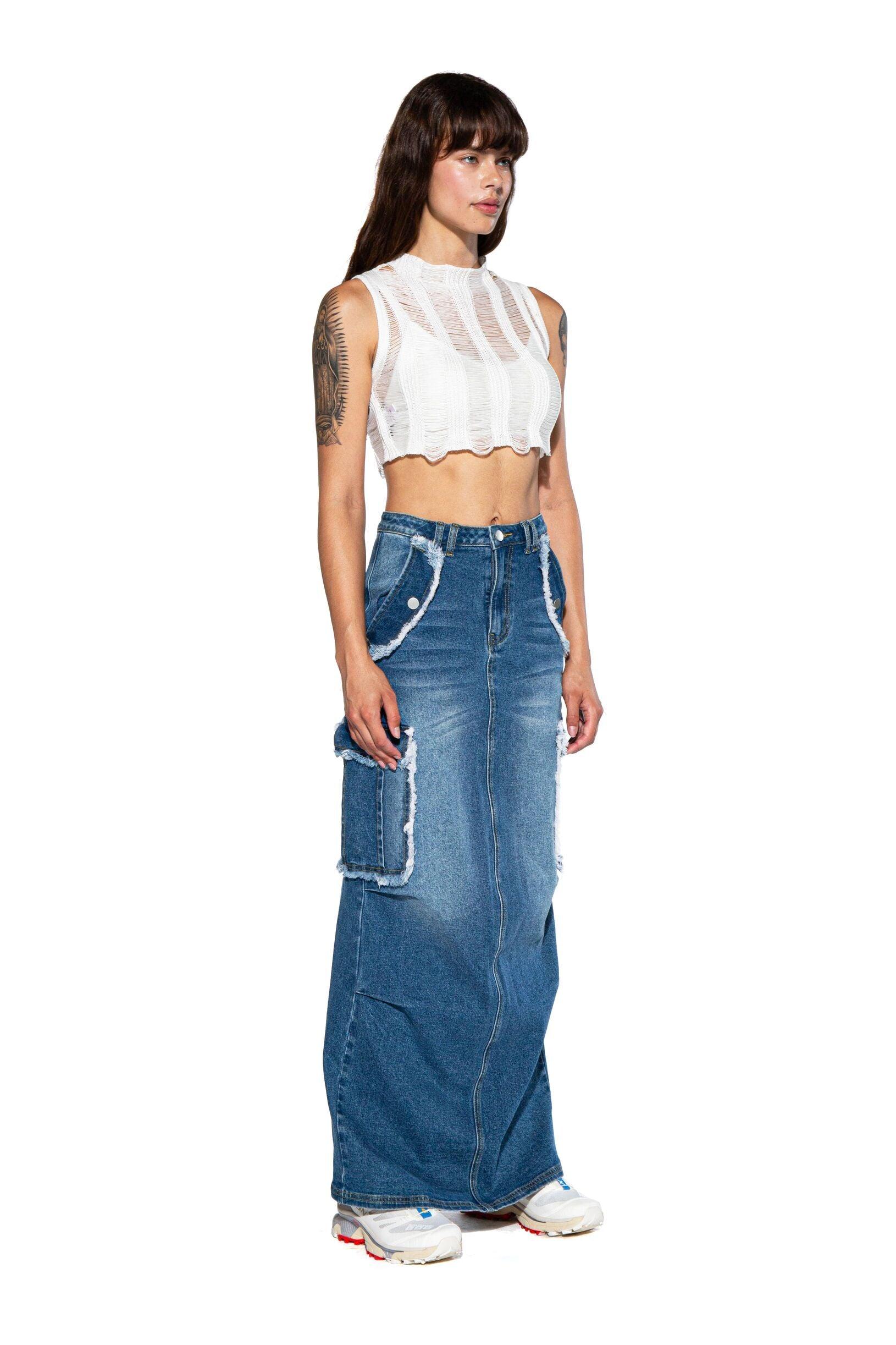 Cargo Denim Maxi Skirt - Afterhour