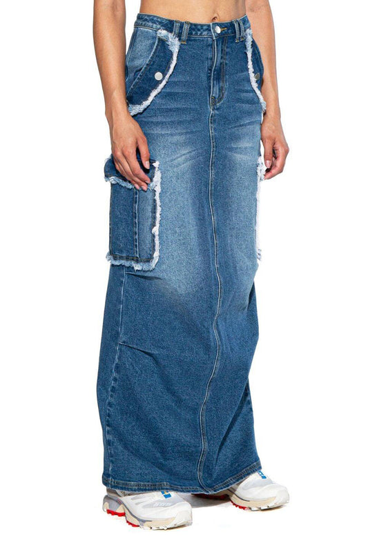Cargo Denim Maxi Skirt