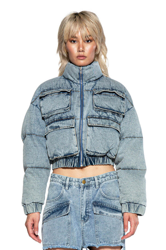 Denim Puffer Cargo Jacket