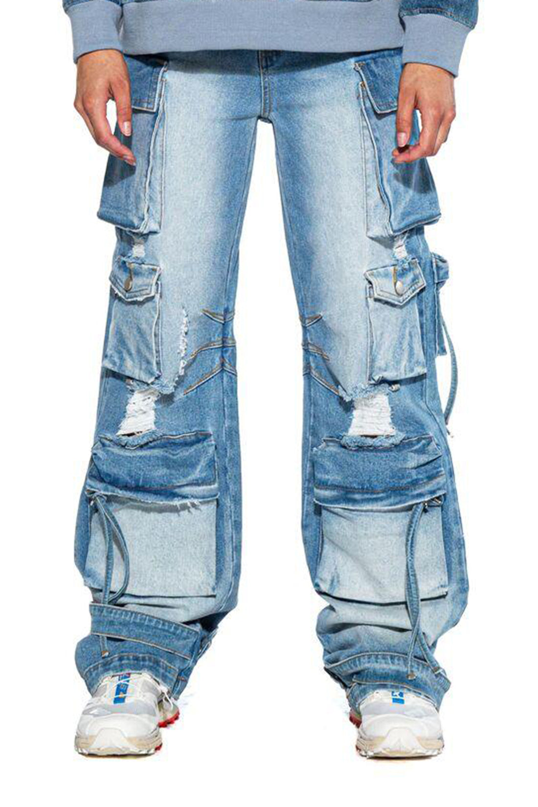 Distressed Denim Cargo Jean