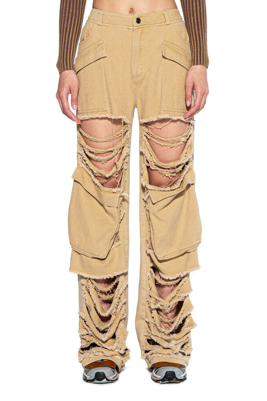 EXTREME CUT FRAYED CARGO PANTS